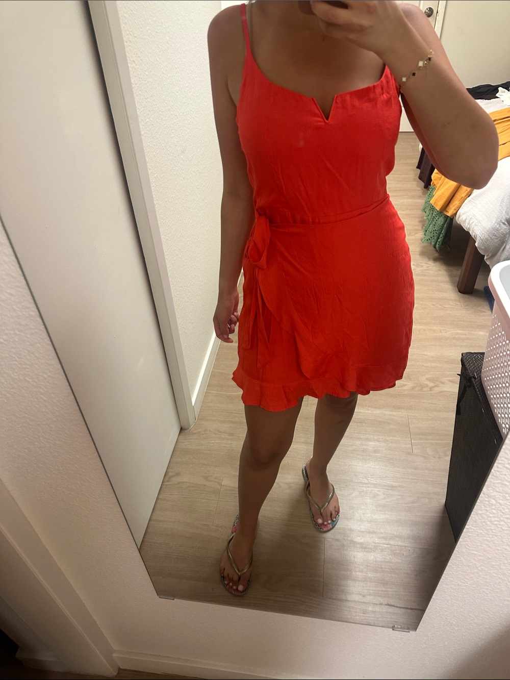 Lulu's Bright Red Tie-Waist Ruffle Mini Dress